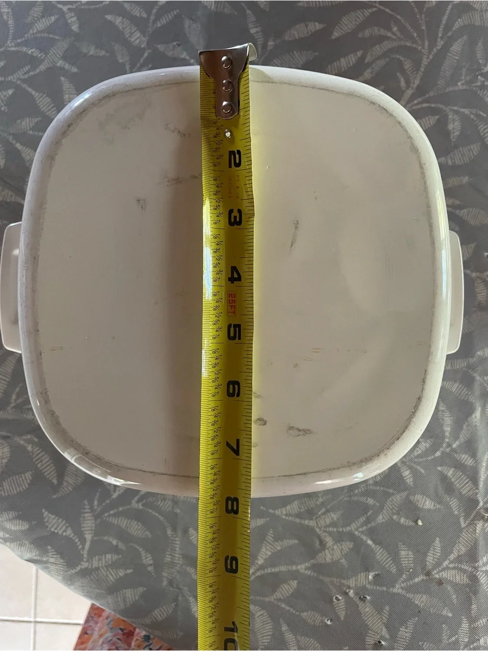 Corningware White Ceramic Casserole with Fruit Motif and Glass Lid 2 quart